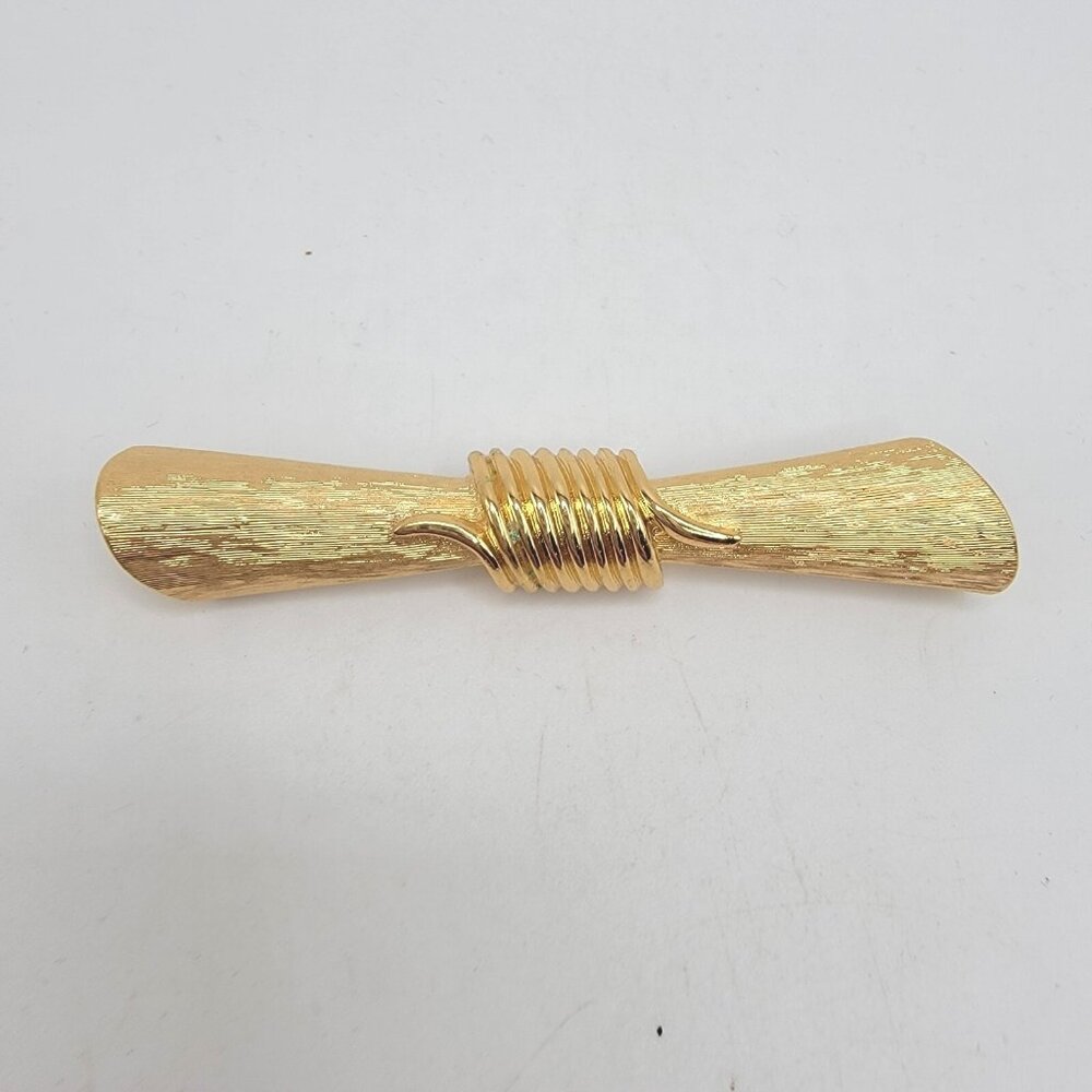 Monet Signed Brooch Vintage Matte Gold Tone Bar Pin